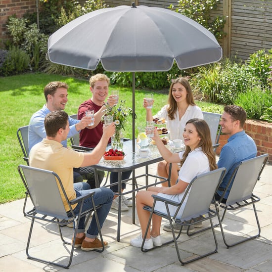4goodz Tuintafelset 6 persoons glazen tafel met 6 klapstoelen en parasol - - Image 2