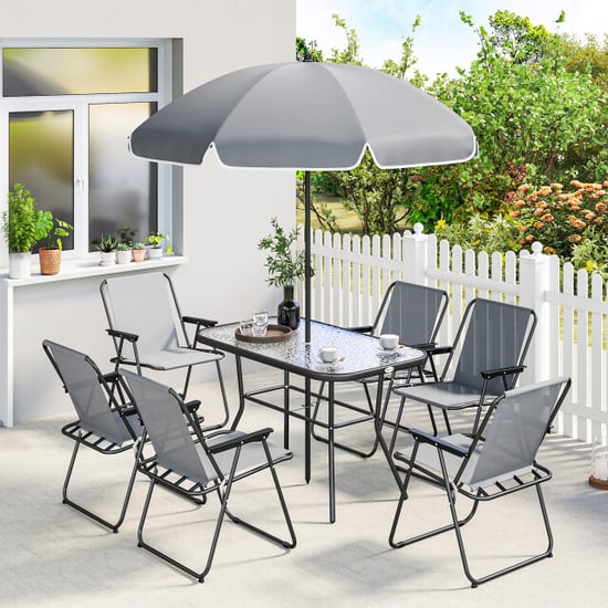 4goodz Tuintafelset 6 persoons glazen tafel met 6 klapstoelen en parasol - - Image 3