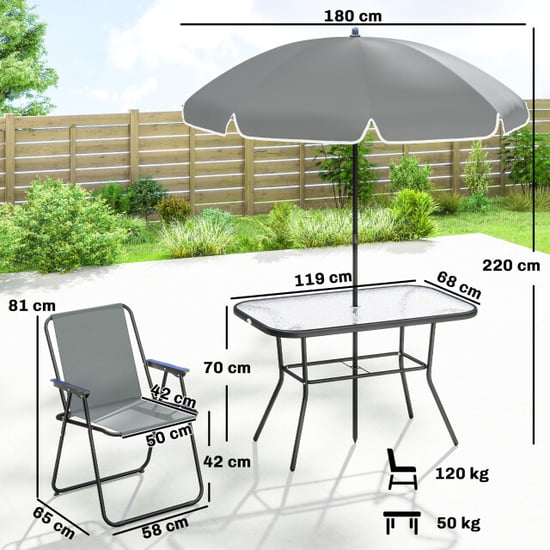 4goodz Tuintafelset 6 persoons glazen tafel met 6 klapstoelen en parasol - - Image 4