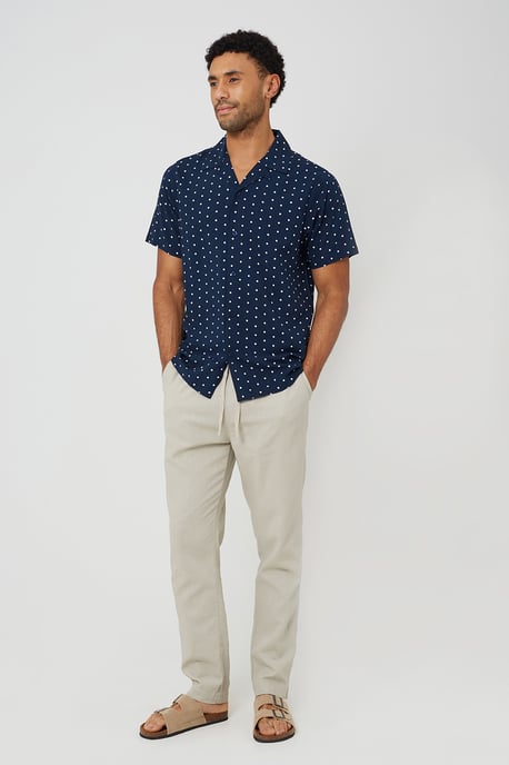 Navy Revere Collar Polka Dot Short Sleeve Shirt - Image 3