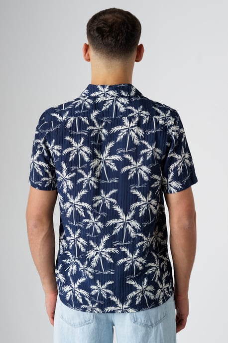Navy Relaxed Button-Up Palm Print Holiday Shirt - Image 2