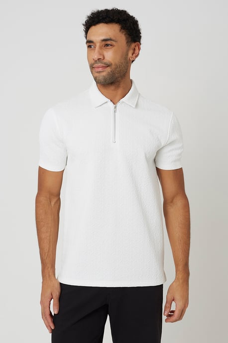 Off White Quarter Zip Short Sleeve Polo Shirt - Image 1