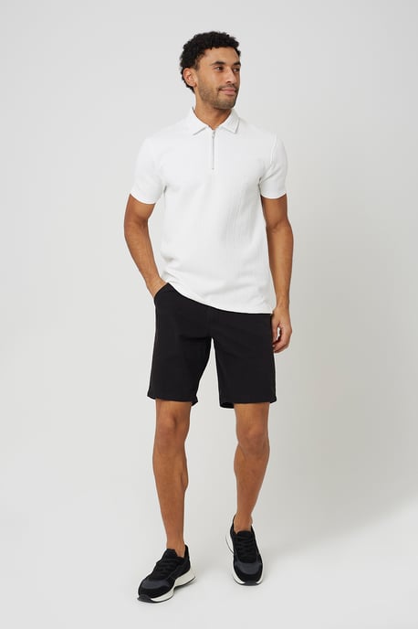 Off White Quarter Zip Short Sleeve Polo Shirt - Image 3