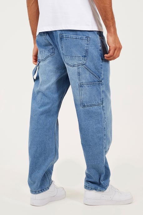 Light Blue Loose Fit Carpenter Style Denim Jeans - Image 2