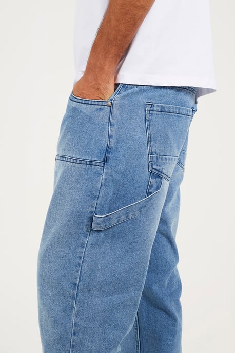 Light Blue Loose Fit Carpenter Style Denim Jeans - Image 3