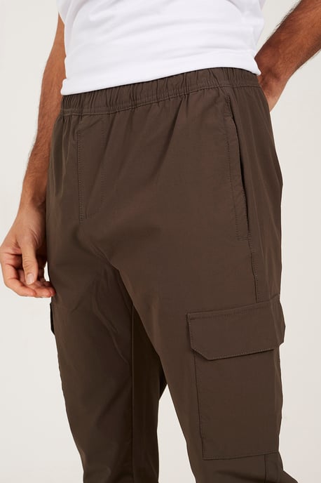 Khaki Slim Fit Cargo Style Trousers - Image 4