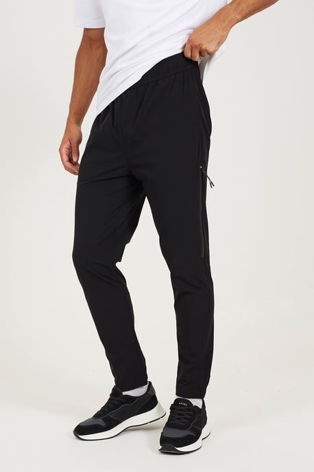 Black Zip Detail Cuffed Trousers With Elasticated Waist - Image 1