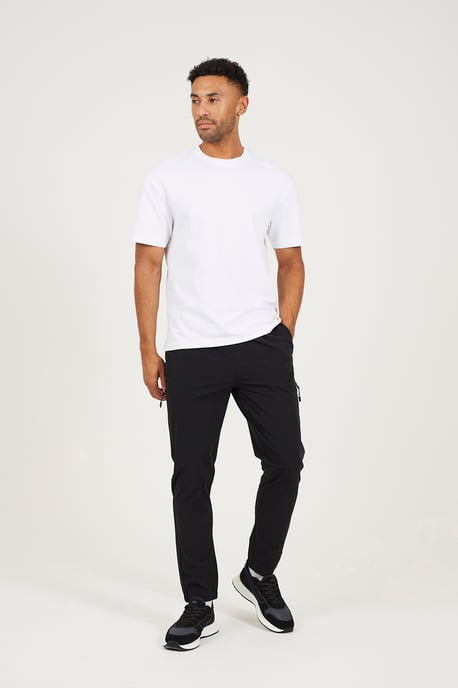 Black Zip Detail Cuffed Trousers With Elasticated Waist - Image 3
