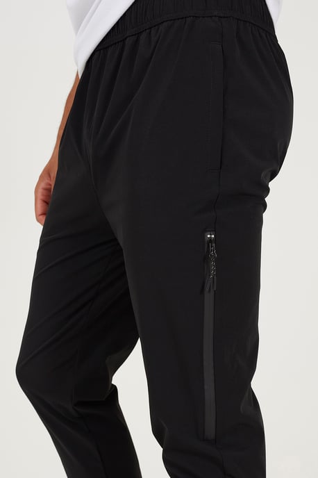 Black Zip Detail Cuffed Trousers With Elasticated Waist - Image 4