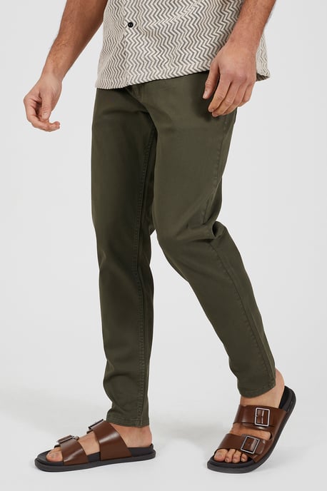 Khaki Cotton Twill Chino Trousers - Image 1