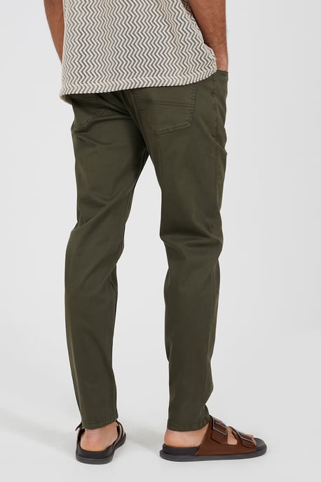 Khaki Cotton Twill Chino Trousers - Image 2