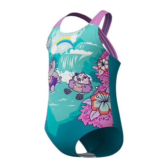 Speedo Baby Meisjes Leren Zwemmen Bedrukt Kruis Rug Eèn Stuk Zwempak (Blauw) - Image 3