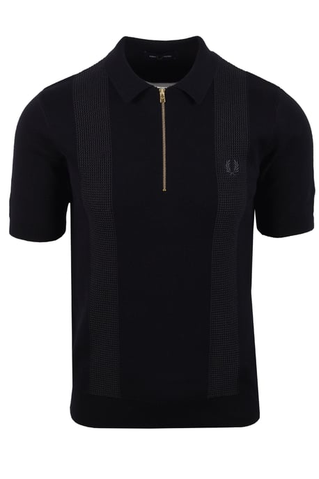 FRED PERRY PANEL KNITTED SHIRT BLACK - Image 1
