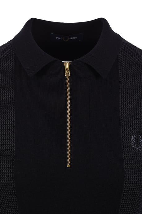 FRED PERRY PANEL KNITTED SHIRT BLACK - Image 2