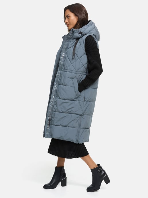 Marikoo lange gewatteerde damesbodywarmer met capuchon – Narikaa - Image 2