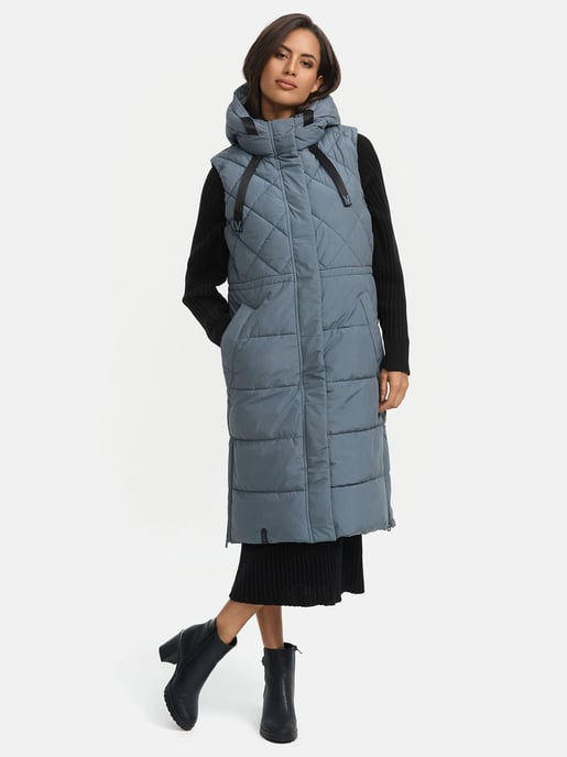 Marikoo lange gewatteerde damesbodywarmer met capuchon – Narikaa - Image 3