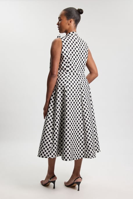 Plus Size Spot Jacquard Tailored Bow Neck Full Skirted Midi Dress - Image 3