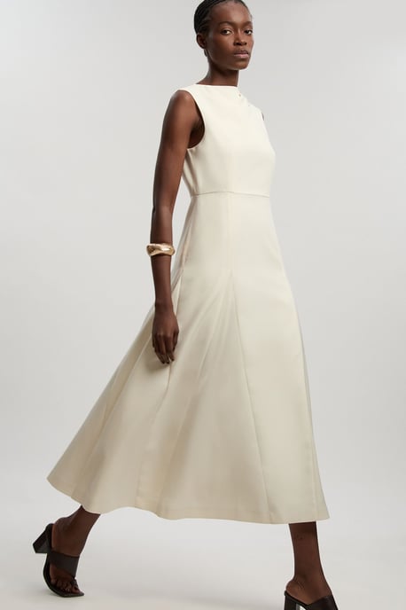Tailored Satin Godet Full Skirted Midi Dress - Image 1