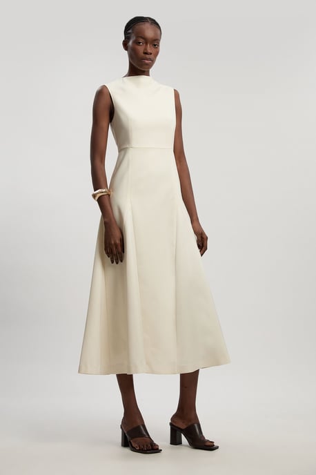 Tailored Satin Godet Full Skirted Midi Dress - Image 2