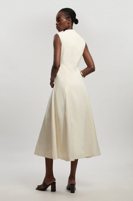 Tailored Satin Godet Full Skirted Midi Dress - Image 4