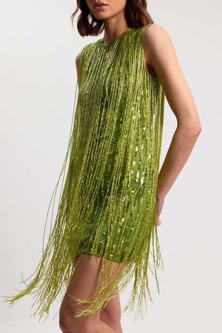 Beaded Fringed Sleeveless Woven Midi Dress - Image 1
