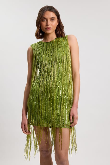 Beaded Fringed Sleeveless Woven Midi Dress - Image 2