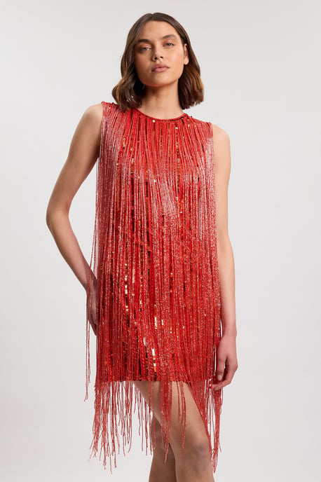 Beaded Fringed Sleeveless Woven Midi Dress - Image 1