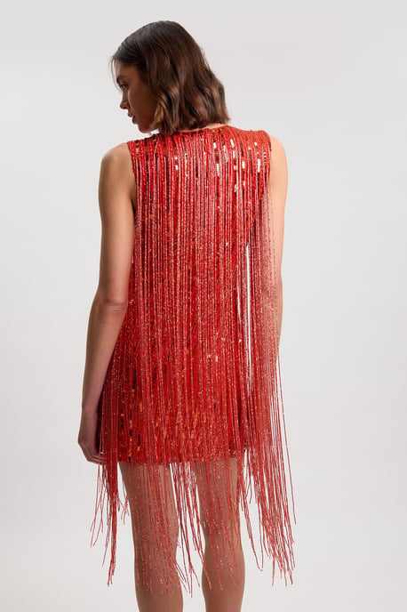 Beaded Fringed Sleeveless Woven Midi Dress - Image 3