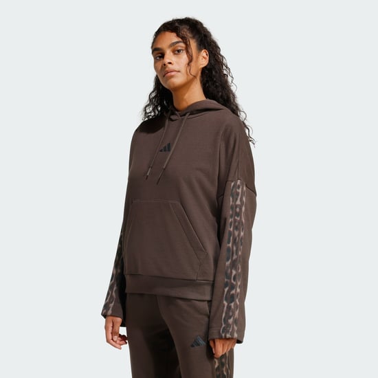 Seasonal Essentials Leopard Print French Terry Hoodie with 3-Stripes - Image 1