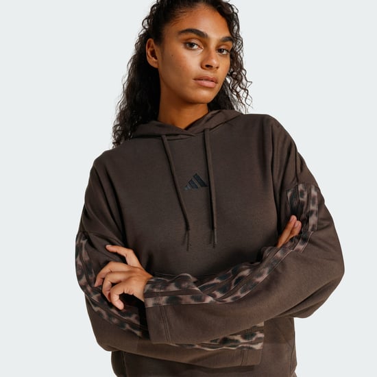 Seasonal Essentials Leopard Print French Terry Hoodie with 3-Stripes - Image 4