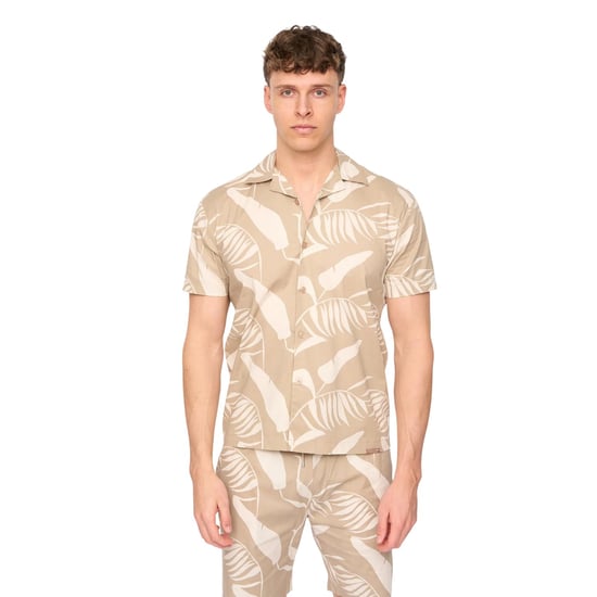 Duck and Cover Heren Hopkinton Tropische Bladeren Ademend Shirt en Shorts Set (Licht Steen) - Image 3