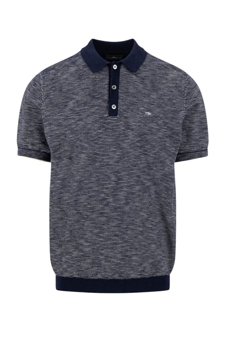 FYNCH-HATTON COTTON LINEN STRIPED POLO NAVY - Image 1