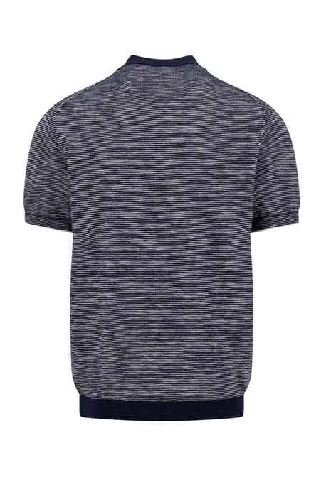 FYNCH-HATTON COTTON LINEN STRIPED POLO NAVY - Image 2