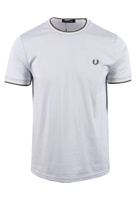 FRED PERRY TWIN TIPPED T-SHIRT DUSKY BLUE/ECRU/LAUREL WREATH - Image 1