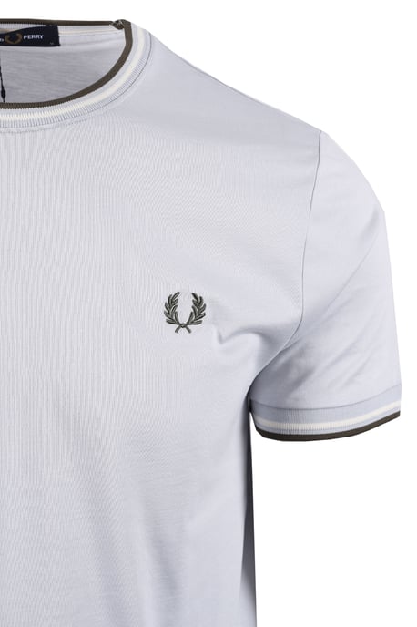 FRED PERRY TWIN TIPPED T-SHIRT DUSKY BLUE/ECRU/LAUREL WREATH - Image 2