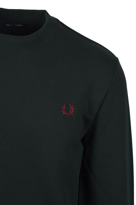 FRED PERRY CREW NECK SWEATSHIRT GRASSROOT GREEN/STOCKPORT BLUE/OXBLOOD - Image 2