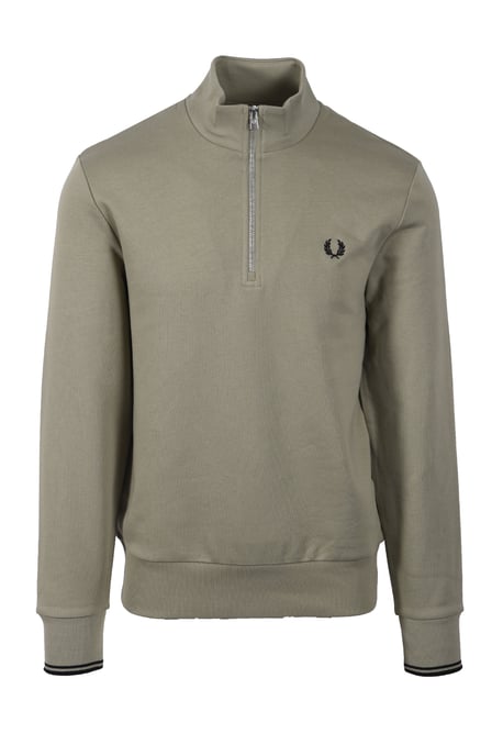 FRED PERRY HALF ZIP SWEATSHIRT SEAGRASS/BLACK - Image 1