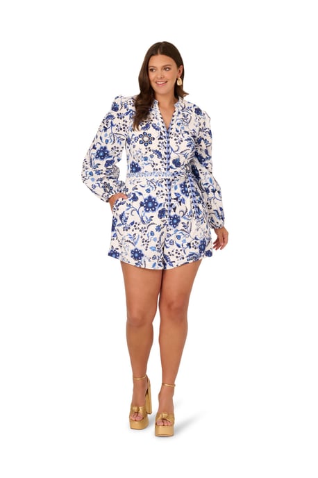 Print Tie Front Romper - Image 1