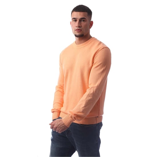 Men's Boss Crew Neck Long Sleeve Regular Fit Sweater in Pastel Orange - Image 1