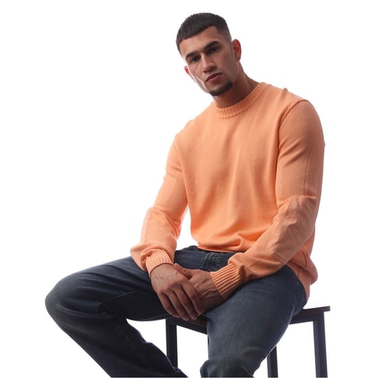 Men's Boss Crew Neck Long Sleeve Regular Fit Sweater in Pastel Orange - Image 4