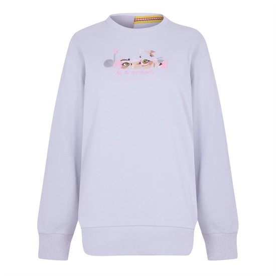 Women's Diadora Embroidered Crew Neck Ribbed Collar Long Sleeve Sweater in Gravel Grey - Image 1