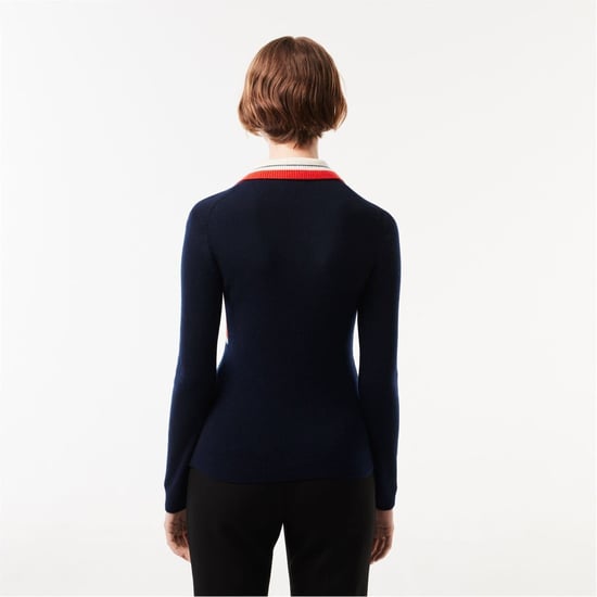 Women's Lacoste V-Neck Long Sleeve Sweater in Blue/Sunrise - Image 3