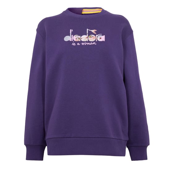 Women's Diadora Embroidered Crew Neck Ribbed Collar Long Sleeve Sweater in Purple Glass - Image 1