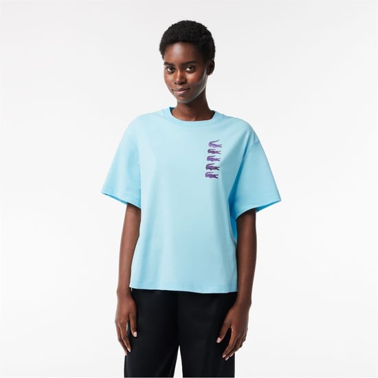 Women's Lacoste Crocodile Print Oversize Boyfriend T-Shirt in Agrion - Image 1