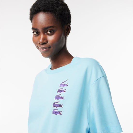 Women's Lacoste Crocodile Print Oversize Boyfriend T-Shirt in Agrion - Image 2