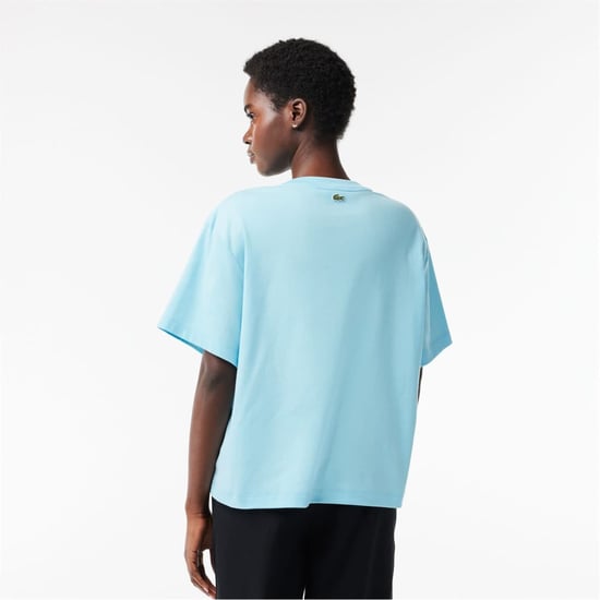 Women's Lacoste Crocodile Print Oversize Boyfriend T-Shirt in Agrion - Image 3