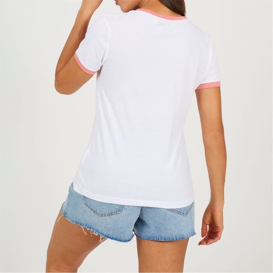 Women's Brave Soul Camper Ringer T-Shirt in White/Coral - Image 2