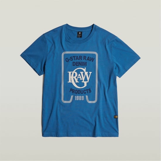 Men's G Star Regular Fit Lettering Crew Neck T-Shirt in Retro Blue - Image 1
