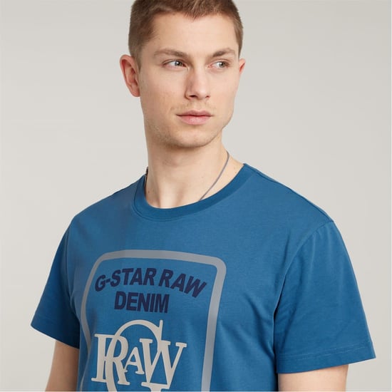 Men's G Star Regular Fit Lettering Crew Neck T-Shirt in Retro Blue - Image 3