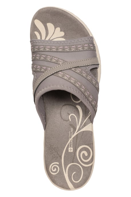 'Crest' Women's Slip On Comfort Sliders Casual Cushioned Ladies Open Toe Sandals Grey - Image 5